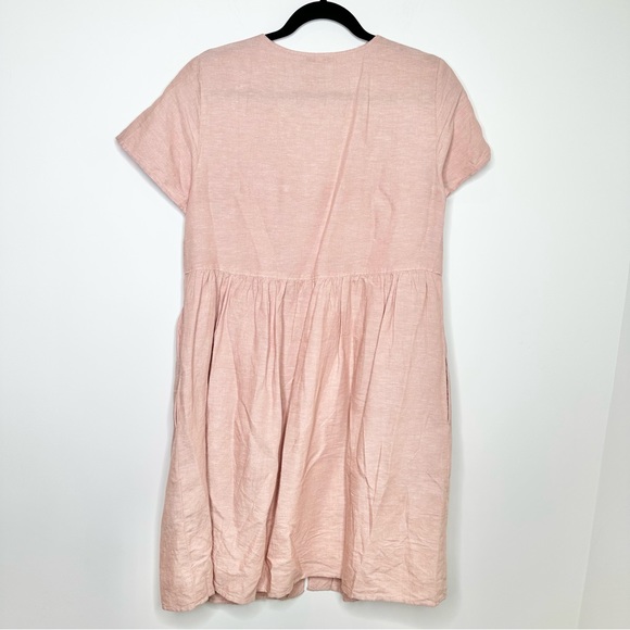 Madewell V-Neck Button Front Linen Blend Minidress in Warm Thistle Pink - Picture 8 of 10